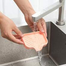 Silicone Bathroom Soap Dishes With Drain Spout-Bathroom And Kitchen Sink Organizer,Sponge Holder,Dish Soap Tray,Perfect For Dispenser,Scrubber,Bottle,Cup On Sink Or Counter-Coffee 4.9"*3.2" - 粉色 - 查看 7