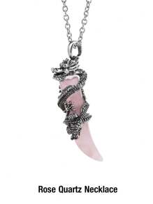 1pc Vintage Man Crystal Necklace Dragon Natural Stone Rose Quartz Black Obsidian Tiger Eye Amethyst Pendant Stainless Steel Necklaces Amulet H181 - Necklace - View 9