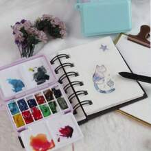 1 pieza Caja portátil de plástico de 12 colores para pintura de acuarela de viaje, estuche de almacenamiento de pintura mini, apto para materiales de arte
