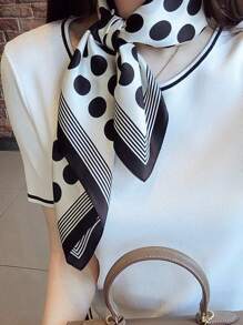 1pc Fashionable Minimalist Color Block Patchwork Printed Faux Silk Multipurpose Scarf For Women, Suitable For Daily, Home, Casual, Outdoor, Commute, Keeping Warm, Party, Holiday Gift, Elegant Fashion Accessory