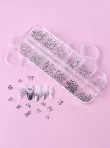 TSZS 12格120件3D金属蝴蝶结饰品美甲饰品混合形状蝴蝶结Y2K丝带美甲装饰美甲用品指甲美甲宝石 - 灰色 - 查看 4