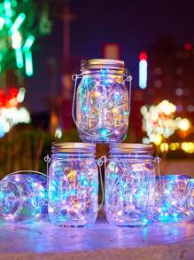 梅森罐太阳能瓶灯 LED 串仙女灯花彩适用于花园婚礼装饰花环挂灯防水，户外花园照明适用于小路、庭院、露台 - 彩色 - 查看 10
