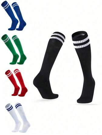 1 par Anti-halk tjocka frottékuddar fotbollsstrumpor, randiga knähöga strumpor för flickor, sportstrumpor för pojkar över knä, lämplig för 7-12 år gamla pojkar och flickor utomhussporter och daglig klädsel