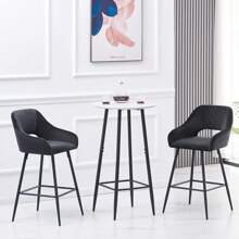 AINPECCA Bar Table Light Grey Kitchen Table Round Bar Tables With Marble Grain Breakfast Dining Bars Counter Bistro Pub Cocktail Tables With Fixed Tabletop And Metal Frame For Home Kitchen Garden - Grey - View 3