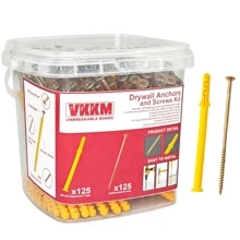 Set de 77/100/125/252 piezas de Tacos de expansión de plástico, tubos, tapones de goma, tacos de pared de plástico ranurado, para tornillos autorroscantes M6 M8 - Amarillo - Ver 10