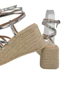 Calzado Estilo.  Sandalia alpargata cuña para Mujer, Cierre de hebilla con plataforma, suela de Esparto plataforma 5 cm, altura 11 cm, yute, estilos casuales y Bohemios, ideal para el verano, eventos casuales, Sandalias con plataforma tipo yute y tiras cruzadas, Diseño cómodo y moderno, ideal para looks veraniegos y casuales - Negro - Ver 6