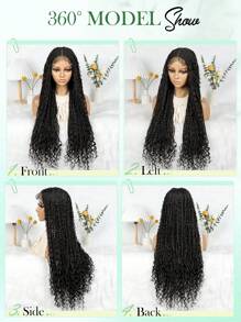 A ANYTIME 波西米亚风蕾丝编织假发，长波浪钩针编织辫子假发，带婴儿头发，手工无结编织辫子波浪头带接发 - 黑色 - 查看 8