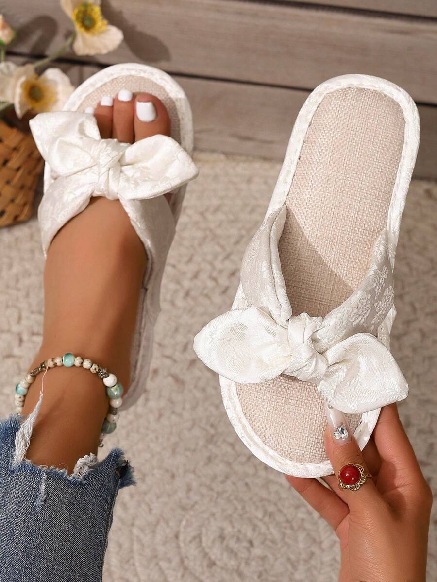 2025 New Boho Chic Soft-Sole Bowknot Slippers, Non-Slip For Indoor/Outdoor Wear - White - View 1