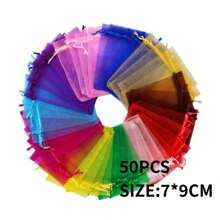 10/50/100pcs Gift Packaging Bags, Multi-Color Organza Candy Bags, Tableware, Size: 7*9CM, Various Holiday Party Packaging Supplies, Festival Home Decor