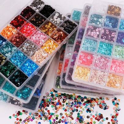 1 Box 24pcs Assorted Color 5mm Fish Scale Sequins With Holes For Women DIY Wedding Dress, Tutu Skirt, Decorative Materials