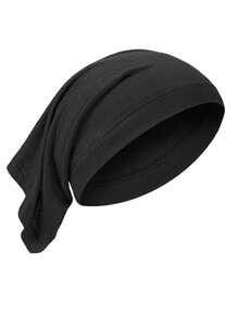 Silky Satin Sleep Cap - All Night Binding Set Slouchy Beanie, Suitable For Curly Hair Protection For Women And Men, Solid Black Color,Summer,Beach,Holiday,Festival,Travel - A - View 4