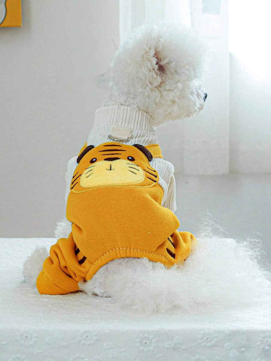 1pc Pet Outfit, Stylish & Cute Dog/Cat Clothes For Small Pets, Tiger Suspender Pants Warm & Comfortable For Autumn/Winter