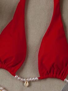 European And American Style Solid Color Women's Summer Beach Halter Tie Bikini Swimwear Set