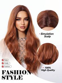 24 Inch Brown Wig With Bangs Long Curly Wig Heat Resistant Synthetic Wig For Women Daily Party Cosplay Use - Brown - View 7