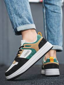 Men's Fashionable Colorblock Letter Lace-Up Low-Top Thick Sole Sneakers, & Personalized For Youth Outdoor Lightweight Comfortable Casual Skate Shoes