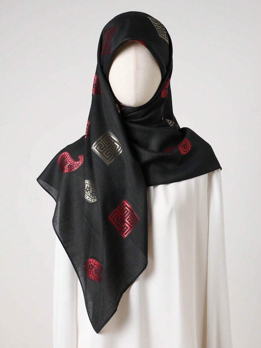 1pc Women Minimalist Paisley Pattern Metallic Wire Headscarf, Fashionable Versatile Bandana Square Scarf For Daily Wear - Multicolor - View 1