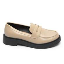 Women's Flat Loafers With Decorative Buckle And Thick Sole - Beige - View 2