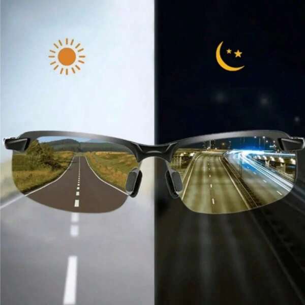 con un solo marco de metal fotosensible que cambia de color, polarizadas, estilo clásico, para hombres, con media montura / media montura, con antivaho y lentes que cambian de color, para conducir, pescar y ciclismo. con montura de metal que cambia de color para uso diurno y nocturno, accesorio informal que se puede usar como gafas de protección, cómodas para usar con atuendos casuales, para uso al aire libre, ciclismo, playa, vacaciones y viajes.