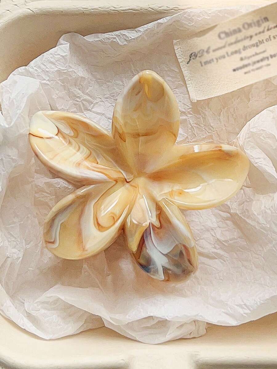 1 件女士米色大理石花卉蜡染发夹，适合海滩度假、日常使用，妇女节礼物 - 彩色 - 查看 1