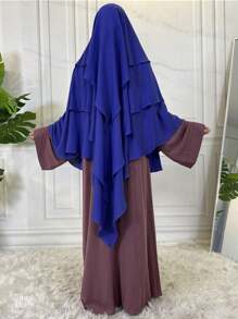 1 chiếc áo choàng dài ba lớp có mũ trùm đầu thanh lịch cho nữ Chador, Khimar, khăn choàng chống nắng thoáng khí, thích hợp mặc ngoài trời thường ngày trong mọi mùa - màu đặc - Xem 29