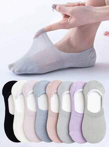 5 pares de calcetines invisibles de verano sin cordón para mujer con malla de silicona antideslizante en color sólido (sin cartón)