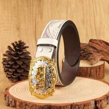 Sunflower Edge Horse Head Cowboy Style 3.7cm Width West Horsehead Belt Buckle, Smooth Circle Hole Pattern Print, Fashionable - Multicolor - View 3