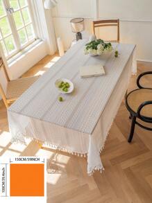 白色几何刺绣桌布，法式浪漫简约风格纯色流苏，户外婚礼、野餐、派对、节日聚会、餐桌装饰的摄影背景，四季皆宜