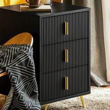 SoBuy Mesita de noche, mesita de noche con 3 cajones y compartimento de almacenamiento, mesa auxiliar moderna para dormitorio y sala de estar. - Negro - Ver 9