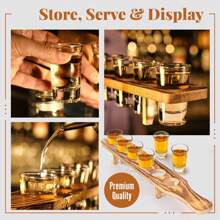 带木制支架的散装酒杯托盘 - 餐厅、酒吧、派对用木制托盘 - 彩色 - 查看 5