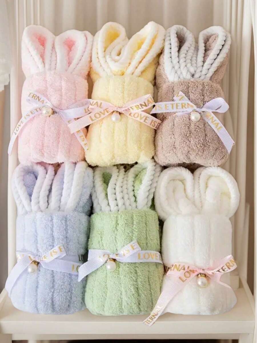 6 piezas/Set, Tamaño: 15 cm x 8 cm (Tamaño desplegado: 50 cm x 25 cm). Toallas suaves con lindo diseño de conejo en colores de caramelo, adecuadas como regalo de boda, Día de la Madre, Día del Padre, cumpleaños, graduación, Acción de Gracias, Navidad y para uso diario en el hogar. - Multicolor - Ver 1