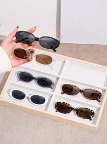 6pcs Women Oval Multicolor Plastic Glasses Combination Portable Casual Style For Travel Holiday Back To School Valentine's Day Going Out Outfit Decoration For Summer Beach Vacation,Outdoor,Travel - 6pcs Black, Grey and White Bean Curd Leopard Print Tea Set - View 2