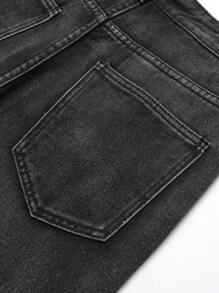 Jeans casuales de estilo urbano para hombres, jeans de mezclilla bordados, estilo emo - Negro - Ver 5