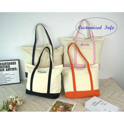 Custom Text Tote,Embroidered Tote Bag,Ironic Boat Tote,Canvas Tote Bag,Beach Bag,School Bag,Gift For Her,Best Friend Gift,Personalized Gifts