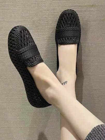 White Hollow Plastic Sandal, Women Summer Flat Slip-On Nurse Shoe, Pregnant Mother Anti-Skid Flat, Women Soft Breathable Closed Toe Work Shoe, Waterdrop Casual Beach Sandal