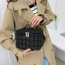 1 Large Capacity Travel Makeup Storage Bag, Stylish Portable Hand Held Toiletries Storage Bag, Made Of Polyester Material, With Double-Layer Zipper Compartments, Suitable For Home And Outdoor Travel Bags Summer Travel, Vacation