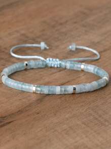 1pc Natural Stone Turquoise Beaded Woven Adjustable Bracelet, Gift For Women