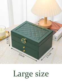 1/2/3 层带锁珠宝盒，项链、戒指、耳环展示珠宝收纳盒 - 綠色 - 查看 9