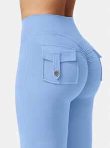 VOYJOY Flare Leggings With Pockets For Women Brittany Leggings Workout Leggings For Women Butt Lifting Gym Yoga Leggings Y2K Summer Clothes For Women - 淺藍 - 查看 5