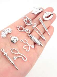 20pcs/50pcs Mixed Random Hospital Doctor Nurse Emergency Vehicle Theme Pendant Antique Silver Color Alloy Charm Set - Zinc Alloy Pendant, For DIY Jewelry, Necklace, Earrings And Bracelet