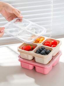 Compartment Snack/Dessert Box, 4-Grid Child's Dry Fruit Plate, Fresh-Keeping Lunch Box - Multicolor - View 4