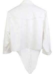 Women's Roll Up 3/4 Sleeve Shirt With Front Knot Chambray Denim Crop Top