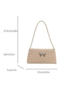 Fashion Women Bow Decor Shoulder Bag, Underarm Bag Square Bag