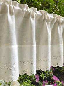 1pc Boho Style Linen Short Curtain Chic Embroidery Lace Semi Shading Cafe Curtain Valance For Kitchen Bathroom Window Rod Pocket Top - Beige - View 7