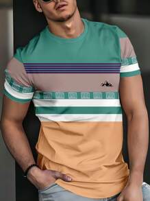 “活力条纹男士 T 恤：带有山脉图案的圆领短袖上衣 - 黑色 - 查看 3