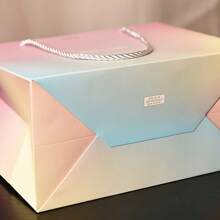 1pc Pink And Blue Ombre Paper Gift Bag, With Two-Tone Ribbon, Shopping Bag, Eid Gift Bag - 1pcs - View 6