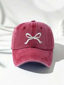 1pc Vintage Washed Embroidered Bow Baseball Cap, Fashion & Graceful Sun Hat For Women Outdoor