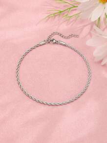 1 Piece Men Women Hip-Hop Stainless Steel Twist Chain Ankle Bracelet Beach Barefoot Fashion Jewelry Gold Silver Color Rope Chain - Silver - View 2