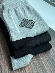 3 双男士休闲商务袜，菱形字母设计，柔软舒适，春夏中筒袜 - 彩色 - 查看 4