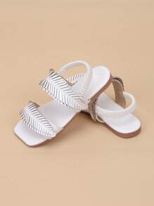 儿童时尚系带夏季树叶休闲平底凉鞋 - 白色 - 查看 5