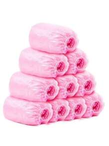 100pcs Disposable Shoe Cover Waterproof And Dustproof Protective Cover, Cleaning And Hygiene Products, Travel Hotel Shoe Cover, Thickened Plastic Dustproof Film, Easy To Carry Outdoor Travel, Household Necessities, Camping Accessories (Blue, Pink)